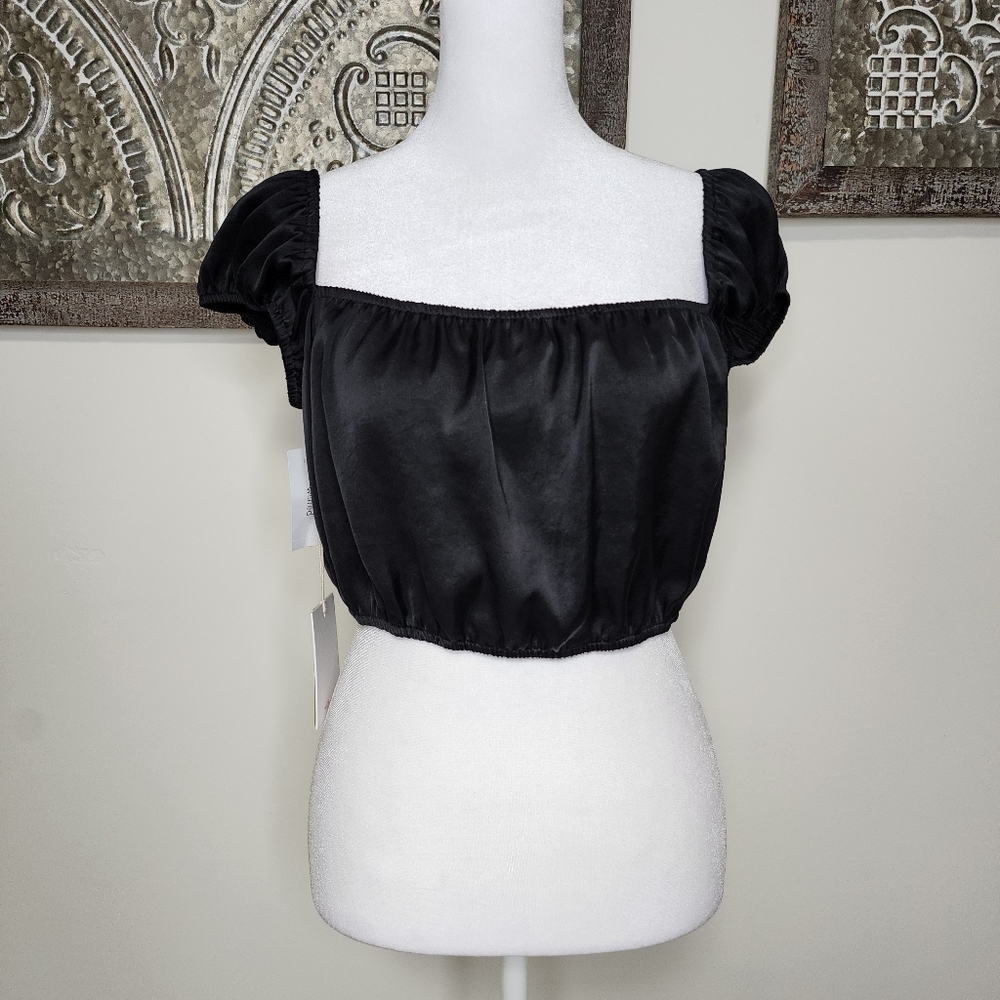 NWT Aritzia Wilfred Ethereal Black Silky  Crop Top Medium Whimsigoth Romantic